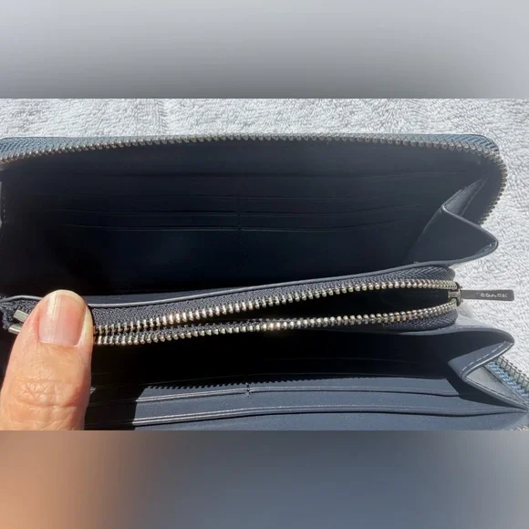 Coach Blue Zip-Around Leather Wallet with Silver Hardware - Picture 5 of 15